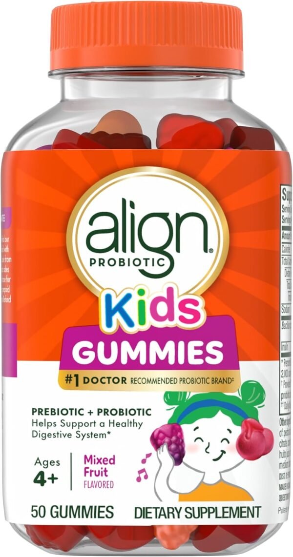 Align Kids Probiotic, Digestive Health for Kids, Prebiotic + Probiotic, Mixed Fruit Flavor, Less than 1 Gram of Sugar per Gummy, 50 Gummies - Image 2
