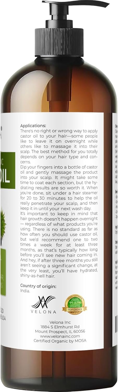 velona USDA Certified Organic Castor Oil - 16 fl oz (With Pump) | For Hair Growth, Boost Eyelashes, Eyebrows | Cold pressed, Natural Oil, USP Grade | Hexane Free, Lash Serum, Caster - Image 9