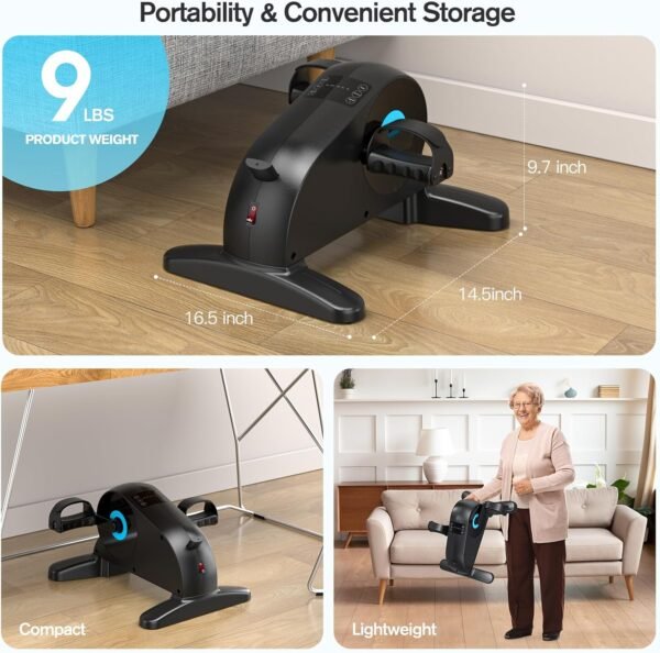 Motorized Under Desk Bike Pedal Exerciser, LUBBYGIM Electric Mini Exercise Bike for Seniors Rehab Training, Arm/Leg Fitness & Physical Therapy, 12 Adjustable Speed & ‎2025 Upgraded Version - Image 8