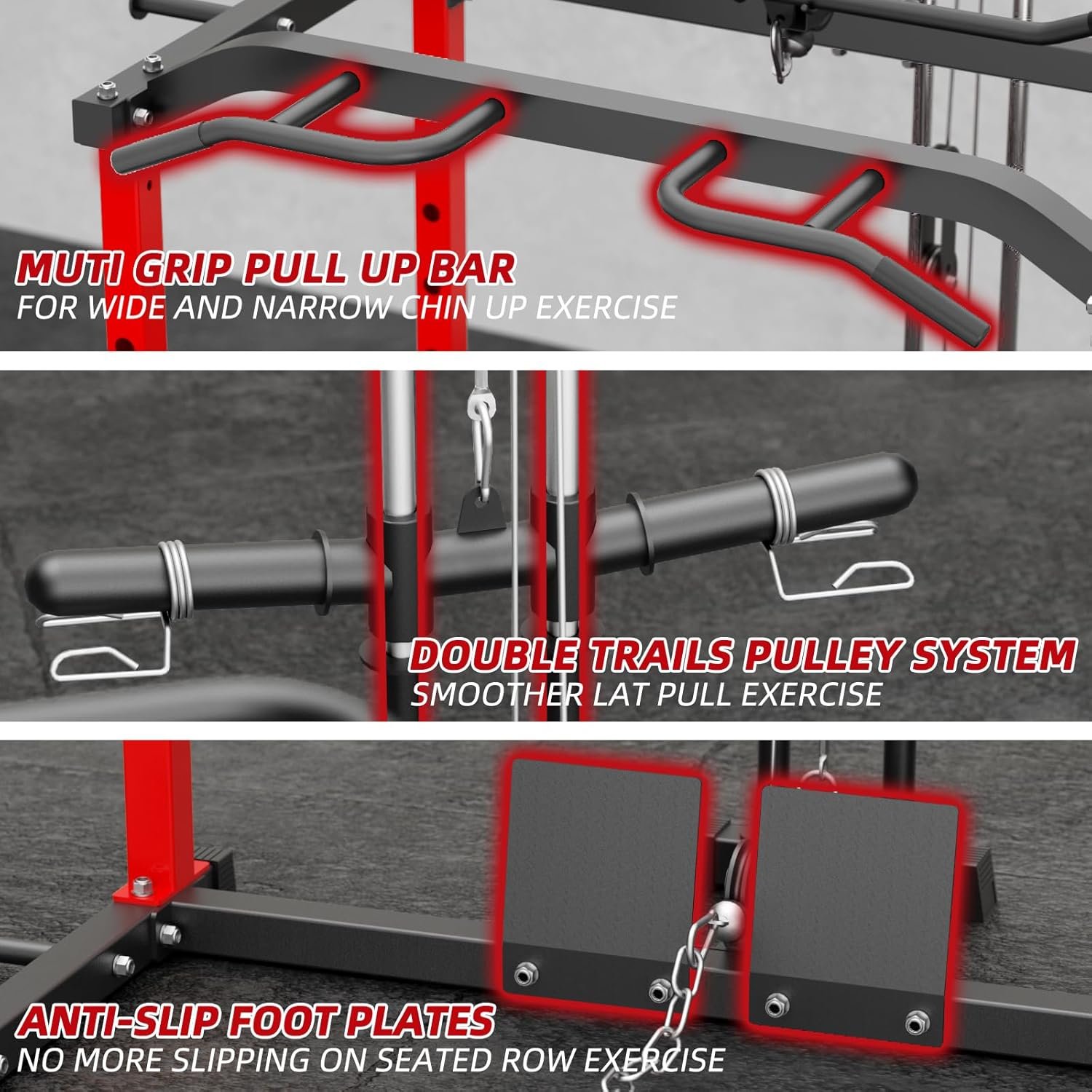 VANSWE Power Cage with LAT Pulldown Attachment, 1200-Pound Capacity Power Rack Full Home Gym Equipment with Multi-Grip Pull-up Bar, Landmine, T bar and Dip Handle - Image 6