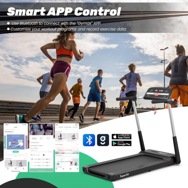 GYMAX Foldable Treadmill, 2.25HP Portable Treadmill with App Control & LED Monitor, Compact Running Walking Jogging Machine for Small Space, Home Gym Workout Fitness Folding Treadmill - Image 7