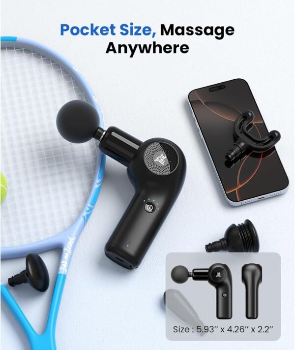 BOB AND BRAD D2 Mini Massage Gun with 6 Adjustable Angle, Small Deep Tissue Massage Gun, Travel Portable Percussion Muscle Massager Gun with 5 Speeds and 5 Replacement Heads, FSA and HSA Eligible - Image 6
