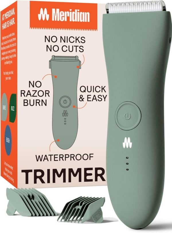 MERIDIAN Body Hair Trimmer for Men, Pubic Hair Trimmer Balls, Body Shaver for Men Groin Safe, Electric Ball Shavers, Bikini Razors Women, Waterproof & Rechargeable - Sage - Image 2