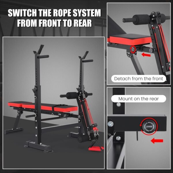 Aceshin 6 in 1 Adjustable Weight Bench with Squat Rack and Removable Foot Bracket, 600lbs Bench Press Set Workout Bench with Weight Storage Sit up Incline Flat Decline Strength Training for Home Gym - Image 9