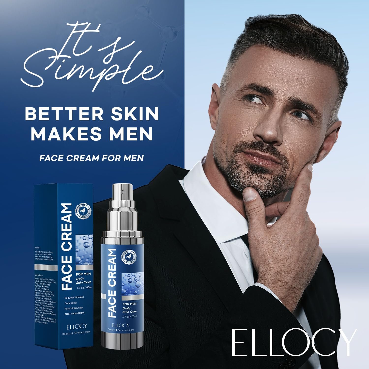 6 in 1 Mens Face Moisturizer: Face Cream for Men Mens Face Moisturizer - Eye bags Treatment Anti Aging Face Lotion - After Shave Lotion for Men Advanced Formula 1.7oz - Image 3