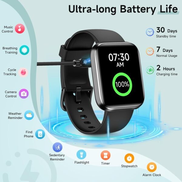 Gydom Smart Watches for Men Women Android & iPhone, 1.8'' Alexa Built-in Smartwatch with Bluetooth Calls, Heart Rate/Sleep/SpO2 Monitor, IP68 Waterproof Activity Fitness Tracker with 110+ Sports Modes - Image 7