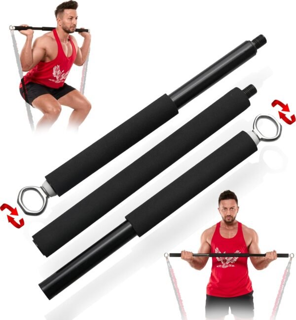 Resistance Band Bar for Fitness – Workout Bar for Exercise, Squat, Biceps, Triceps, Shoulders, Back – Adjustable 3 Parts Bar for Resistance Bands – Durable Portable Steel Pilates Resistance Bar - Image 2