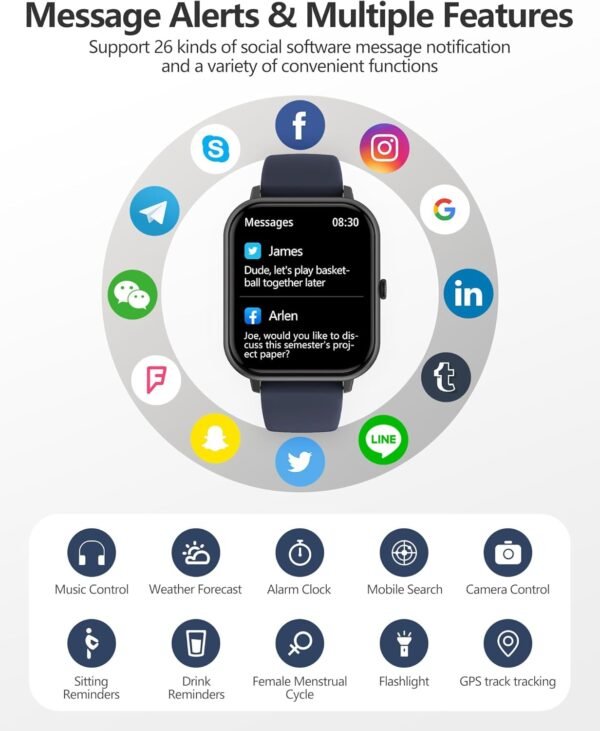 Smart Watch for Men Women, 1.83" HD Fitness Tracker with Answer/Make Calls, Heart Rate/Blood Oxygen/Sleep Monitor, Pedometer, Calories, 120+ Sports Mode, IP68 Waterproof Fitness Watch for Android iOS - Image 6
