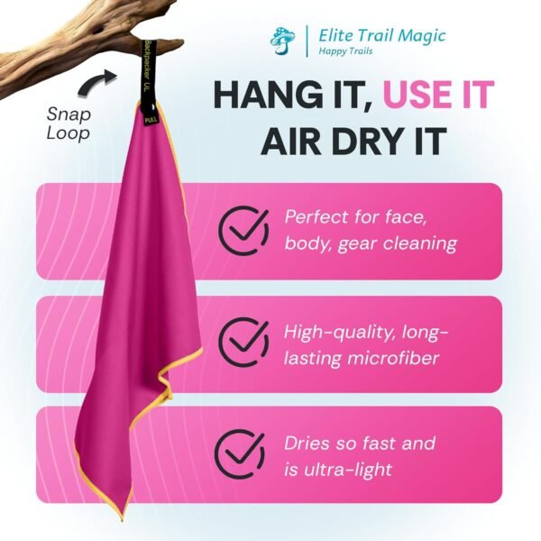Elite Tail Magic- Lightweight Soft Compact Travel Towel | Quick Drying Backpacking Towel Ultralight with Loop Strap | Sport and Gym Microfiber Face Cloth Yoga | Small 12.5 x 9.6 inches - Image 10