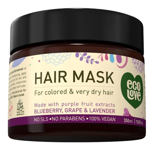 ecoLove Hair Mask for Dry Damaged Hair, Natural Hair Mask Deep Conditioning, 11.8 oz - Vegan and Cruelty-Free, With Lavender Extract, Organic Ingredients, SLS and Parabens Free - Image 2
