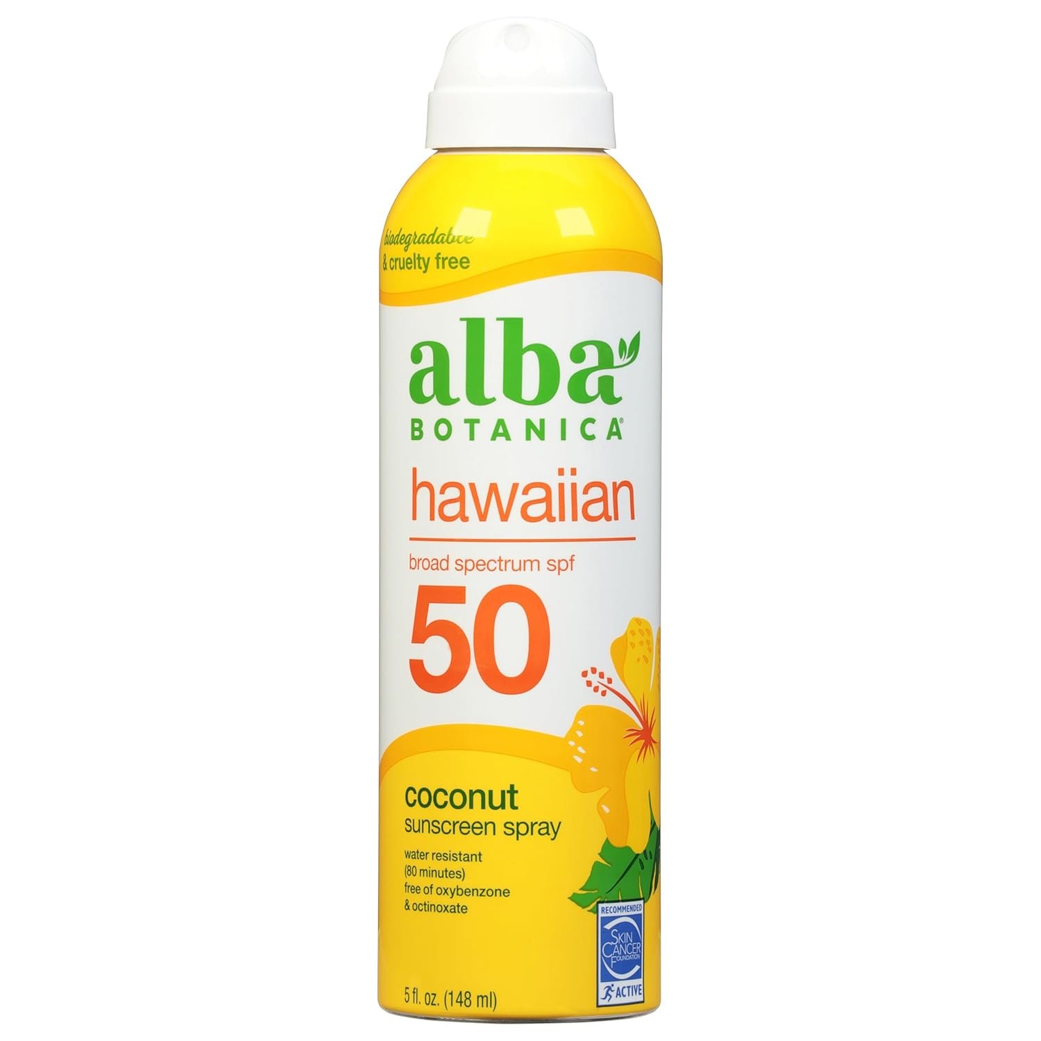 Alba Botanica Sunscreen Spray for Face and Body, Broad Spectrum SPF 50 Sunscreen, Hawaiian Coconut, Water Resistant and Biodegradable, 5 fl. oz. Bottle - Image 2