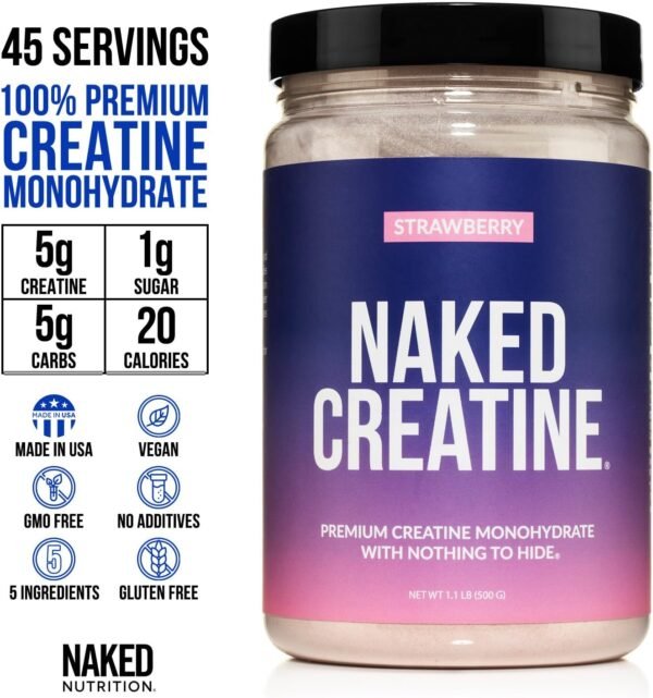 Naked Creatine - Strawberry Flavored Creatine Monohydrate - Real Strawberry Powder, Nothing Artificial, Muscle Growth, Vegan, Non-GMO, Gluten Free, Soy Free - 45 Servings - Image 3