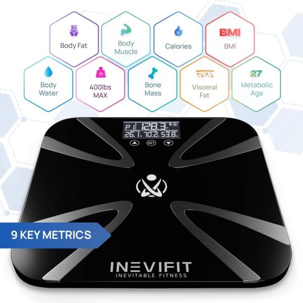 INEVIFIT Body Fat Scale, Highly Accurate Digital Bathroom Body Composition Analyzer, Measures Weight, Body Fat, Water, Muscle, BMI, Visceral levels & Bone Mass for 10 Users. includes Batteries. - Image 3