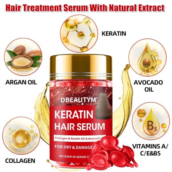 Collagen Hydrating Hair Mask Keratin Hair Serum,Natural Deep Conditioner Hair Mask,Moisturizing Hair Oil for Split Ends, Hair Styling Serum for Frizzy & Dry Hair,Keratin Styling Oil Capsules - Image 4