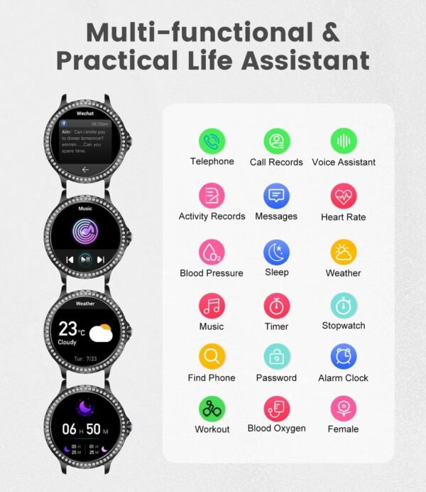 Smart Watches for Women,1.32" HD Fitness Tracker Watch with Answer/Make Call,AI Voice Control,Heart Rate/Calories/SpO2 Monitor 100+ Sport Modes Ladies Black Smart Watch for Android iOS 2 Straps - Image 8