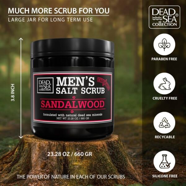 Salt Body Scrub Sandalwood – Moisturizes, Exfoliates & Nourishes Skin – Cleanses & Detoxifies with Dead Sea Minerals - Dead Sea Collection – 23.28 OZ - Image 3