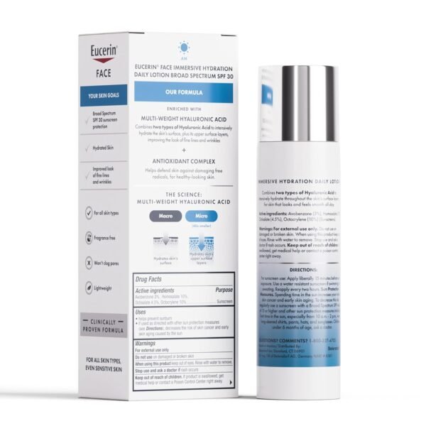 Eucerin Face Immersive Hydration Daily Face Lotion Broad Spectrum SPF 30 Sunscreen, Daily Moisturizer with Hyaluronic Acid Smooths Fine Lines and Wrinkles, 2.5 Fl Oz Bottle - Image 12