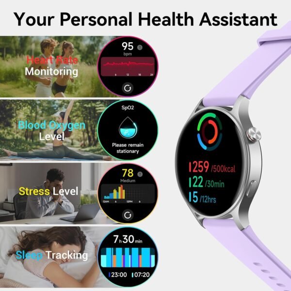 Fitpolo Smart Watch for Women,1.3" AMOLED Touchscreen Fitness Tracker, Make/Answer Calls, Heart Rate SpO2 Monitor, IP68 Waterproof, Sleep & Activity Tracking Smartwatch for Android Phones iPhone - Image 5