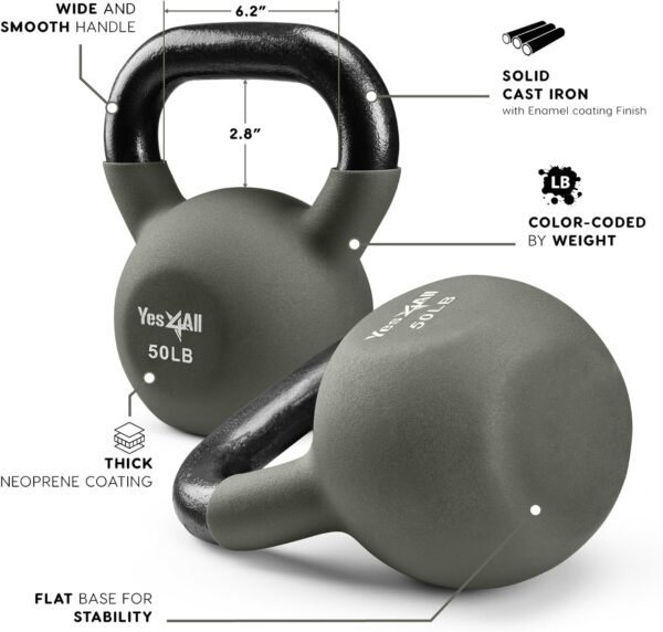 Yes4All Neoprene Coated & Kettlebell Sets - Hand Weights for Home Gym & Dumbbell Weight Set training 50 lb - Image 4