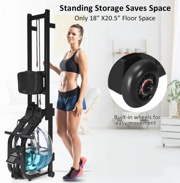 GYMAX Water Rowing Machine, Water Rower with Adjustable Resistance & LCD Display, Easy-Transportation Rower for Whole Body Exercise Cardio Training - Image 6