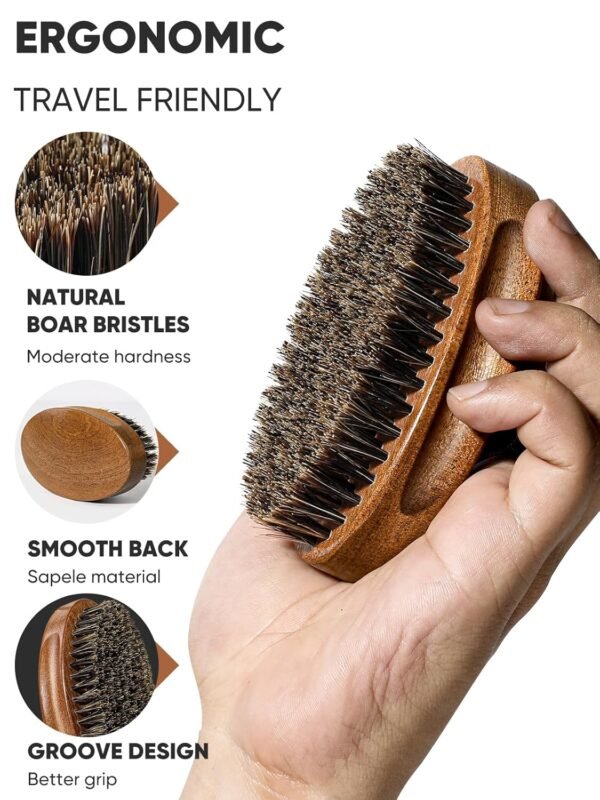Beard Brush, Natural Boar Bristles Beard Brush for Men and Wooden Sandalwood Pocket Beard Comb Set, Facial Hair Grooming Kit with Mustache Scissors as a Styling Tool, Growth, Detangles, Shine - Image 3