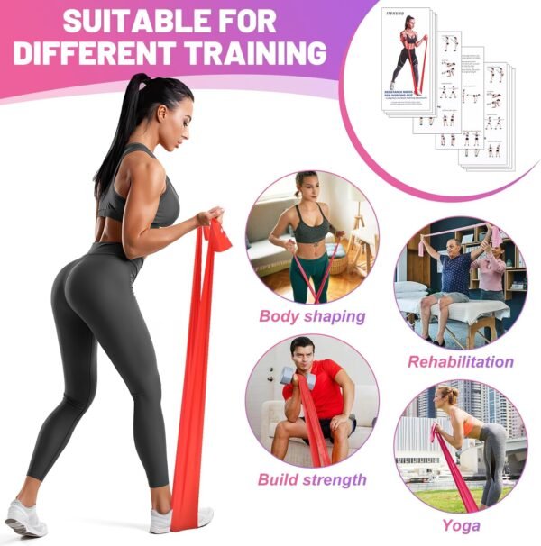 Resistance Bands Set, 5 Pcs Exercise Bands Elastic Stretch Bands for Yoga Pilates Fitness Stretching Strength Training, Workout Bands for Home Gym - Image 5
