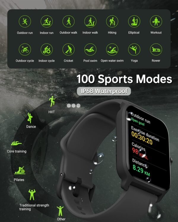 Smart Watch for Men Women (Answer/Make Call), 1.8" Touch Screen Activity Trackers for Android iPhone Compatible with Alexa Built in, Fitness Heart Rate Blood Oxygen Sleep Monitor, IP68 Waterproof - Image 6