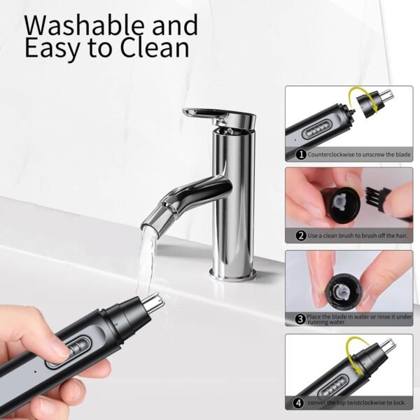 Nose Hair Trimmer for Men Women, USB Rechargeable Electric Ear Nose Hair Trimmer Clipper, Professional IPX7 Waterproof Dual Edge Blades for Easy Cleaning - Image 7