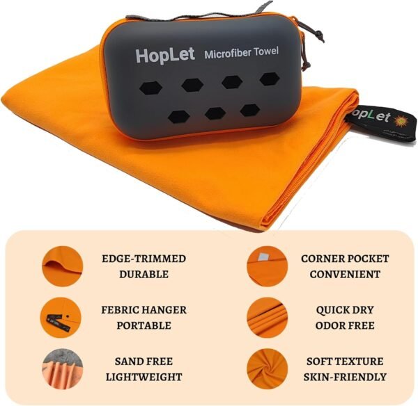 Microfiber Camping Towel with EVA Case, 20"x40" Super Absorbent and Quick Dry Travel Towel, Portable Beach Microfiber Towel Best for Hiking Swimming Outdoors Gym (M Orange) - Image 3