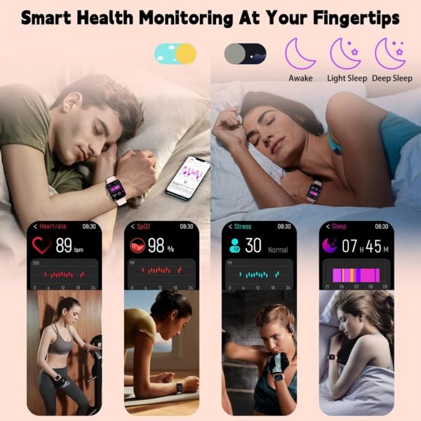 Smart Watch for Women(Answer/Make Call), Smartwatches with Heart Rate,SpO2,Sleep Monitor, IP68 Waterproof Fitness Tracker, 100+ Sports Fitness Watch, Compatible with iPhone and Android (Pink, 2.01") - Image 5