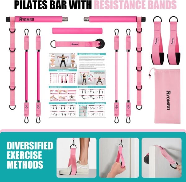 Pilates Bar Kit with Resistance Bands, Pilates Workout Equipment for Legs, Hip, Waist, Arm, Squats Exercise Equipment for Home Workouts, Adjustable 3-Section Pilates Bar Kit for Women & Men - Image 8