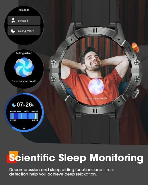 Smart Watches for Men, Bluetooth Call Military Smart Watch, Waterproof Fitness Tracker with Heart Rate/Blood Oxygen/Sleep Monitor/124 Sports Modes, Tactical Watch for Android Phones & iPhone (Black) - Image 5
