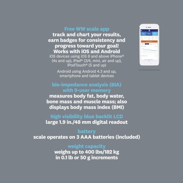 Weight Watchers Scales by Conair Bathroom Scale for Weight, Glass Digital Scale, Bluetooth Scale, BMI Scales Digital Weight and Body Fat for up to 9 Users, Measures Weight up to 400 Lbs, Black - Image 7