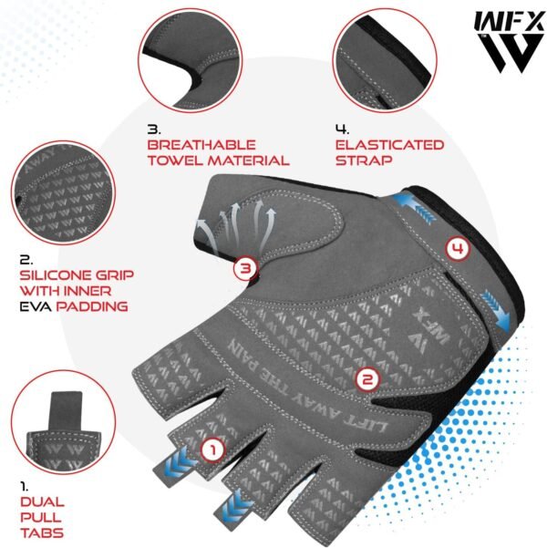 Weight Lifting Gym Gloves Fitness Workout Breathable Ladies Gloves Non-Slip Silicone Padded Palm Protection Elasticated Strength Training Equipment Half Finger Exercise - Image 3