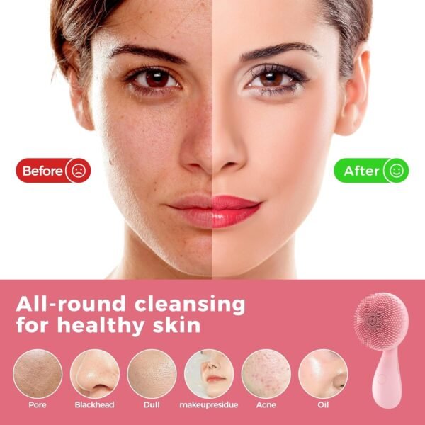 2 in 1 Facial Cleansing Brush,Rotating Magnetic Beads & Massage Cleaning Silicone Face Scrubber，Waterproof and Rechargeable Face Scrub Brush - Image 5