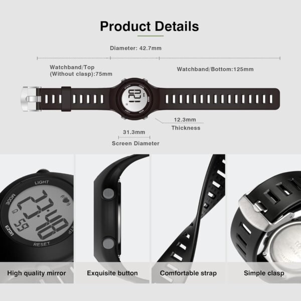 EZON Heart Rate Monitor Chest Strap and Digital Watch,5ATM Waterproof Fitness Tracker with HRM, Stopwatch and Hourly Chime - Ideal Fitness Presents for Men and Women - Image 5