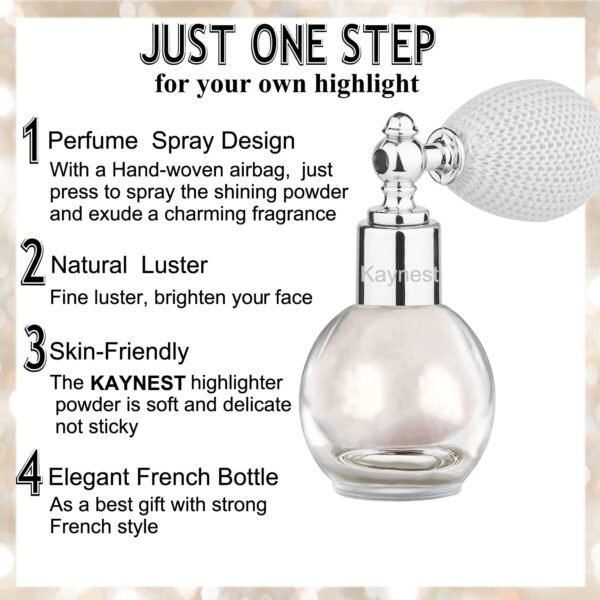 Highlighter Powder Spray, Longwear Glitter Spray for Body, Face, Hair, Shimmer Powder High Gloss Loose Powder Makeup Mist for Festive Party, Stage Shows, Nightclubs, Bar(1#Pearl White) - Image 6
