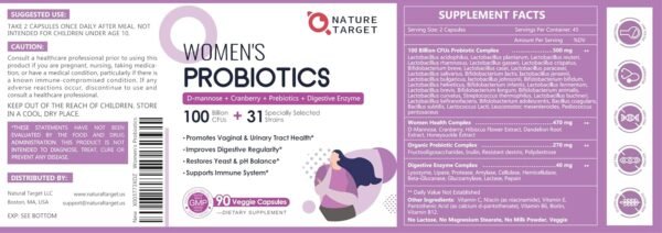 NATURE TARGET Probiotics for Women, 100 Billion CFUs Probiotic with Digestive Enzymes & Prebiotics, Vaginal Probiotics with Cranberry for Urinary Tract Health, pH Balance, 90 Veggie Capsules - Image 9
