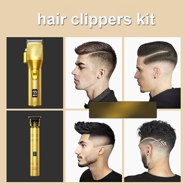 Professional Hair Clippers Kit for Men Beard Trimmers with Led Dispaly Cordless Haircut Barber Set Grooming Kit for Men Women Kid Body Pet (Gold) - Image 3