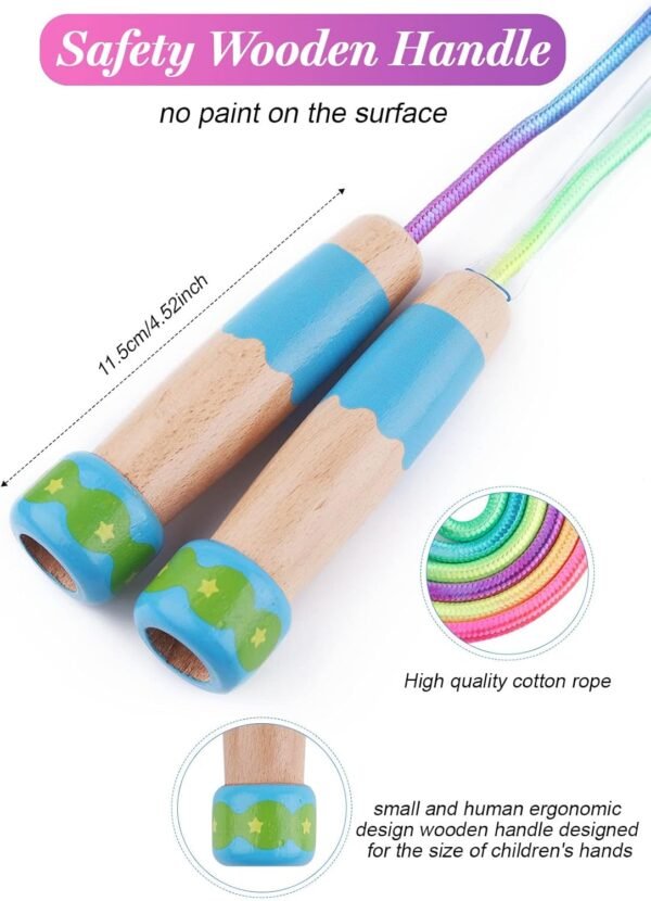 Jump Rope for Kids Adjustable, Lorvain Kid Jump Ropes for Girls Boys Skipping Rope for Kids with Wooden Handle Cotton Braided Outdoor Fun Activity for Exercise Fitness Children Students Preschooler - Image 3