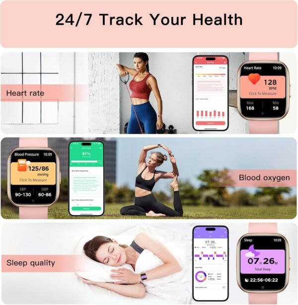 Smart Watches for Women, 1.85" Fitness Watch Answer/Make Calls, Fitness Tracker with Pedometer/Calories, 24/7Heart Rate/SpO2/Sleep Tracker, Waterproof Smart Watch for Android iPhone(2 Straps) - Image 6