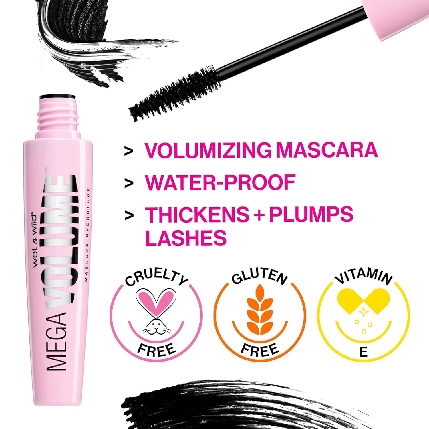 wet n wild Mascara Mega Volume - Volumizing, Waterproof, Smudge-Resistant, Cruelty-Free, Gluten-Free, Sulfate-Free & Vegan - Very Black - Image 3