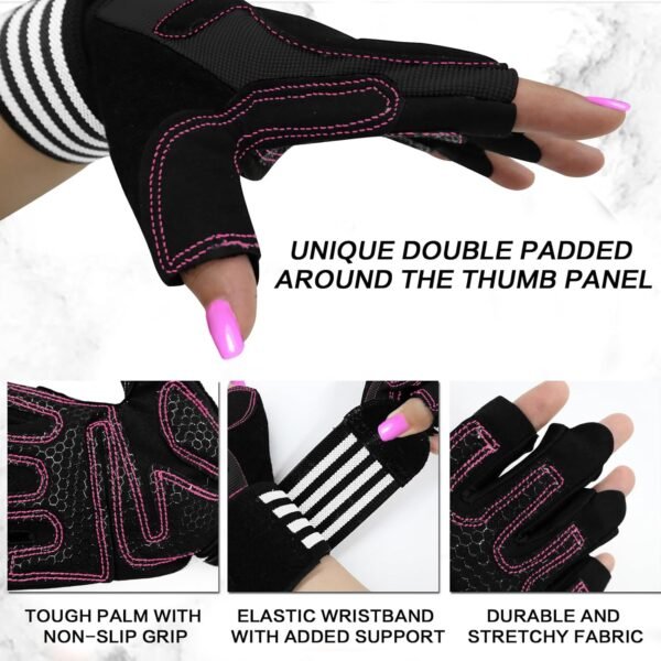 Weight Lifting Gloves for Women Gym Workout with Wrist Support,Padded Half Finger Gloves for Fitness Exercise - Image 4