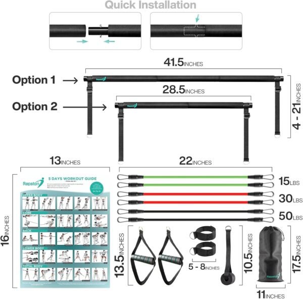 Pilates Bar Kit with Resistance Bands - Home Gym Equipment - Workout Equipment for Women and Men - Pilates Equipment with Adjustable Resistance Bands - Image 3