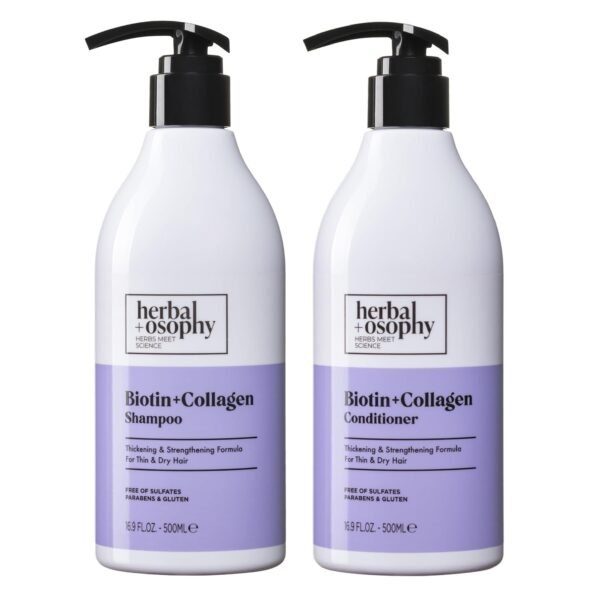 Biotin & Collagen Shampoo & Conditioner Set, Hair Growth Thickening, Repair Dry, Damaged Hair Set, Infused with Vitamin B7 & Argan Oil, Sulfate, Parabens and Gluten Free, 2 x 16.9 Fl Oz - Image 2
