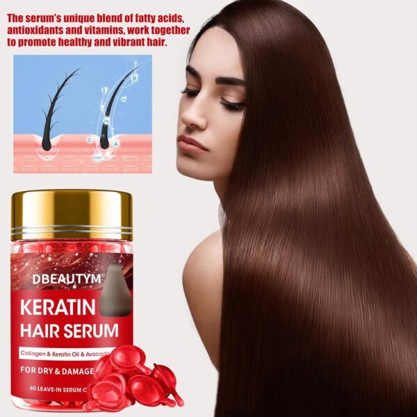 Collagen Hydrating Hair Mask Keratin Hair Serum,Natural Deep Conditioner Hair Mask,Moisturizing Hair Oil for Split Ends, Hair Styling Serum for Frizzy & Dry Hair,Keratin Styling Oil Capsules - Image 8