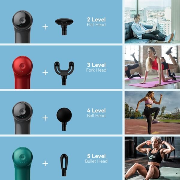 Mini Massage Gun with Heat, Deep Tissue Massage Gun, Portable Percussion Muscle Massager with 4 Massage Heads for Athletes - Image 10