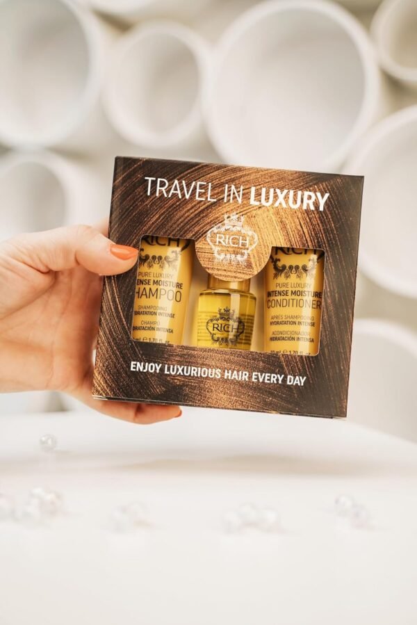 RICH Travel in Luxury Gift Set - Intense Moisture Shampoo 1.70 Fl Oz, Conditioner 1.70 Fl Oz, Argan Oil Elixir 1.0 Fl Oz for moisturzing hair - Image 5