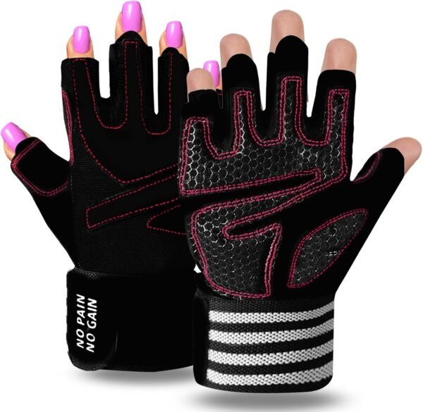 Weight Lifting Gloves for Women Gym Workout with Wrist Support,Padded Half Finger Gloves for Fitness Exercise - Image 2