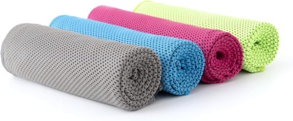 Instant Cooling Towel 4-Pack – Quick-Dry Microfiber Sports Towels for Gym, Yoga, Running & Outdoor Activities, 40”x12” with Pouch & Clip (Blue, Green, Rose Red, Gray) - Image 3